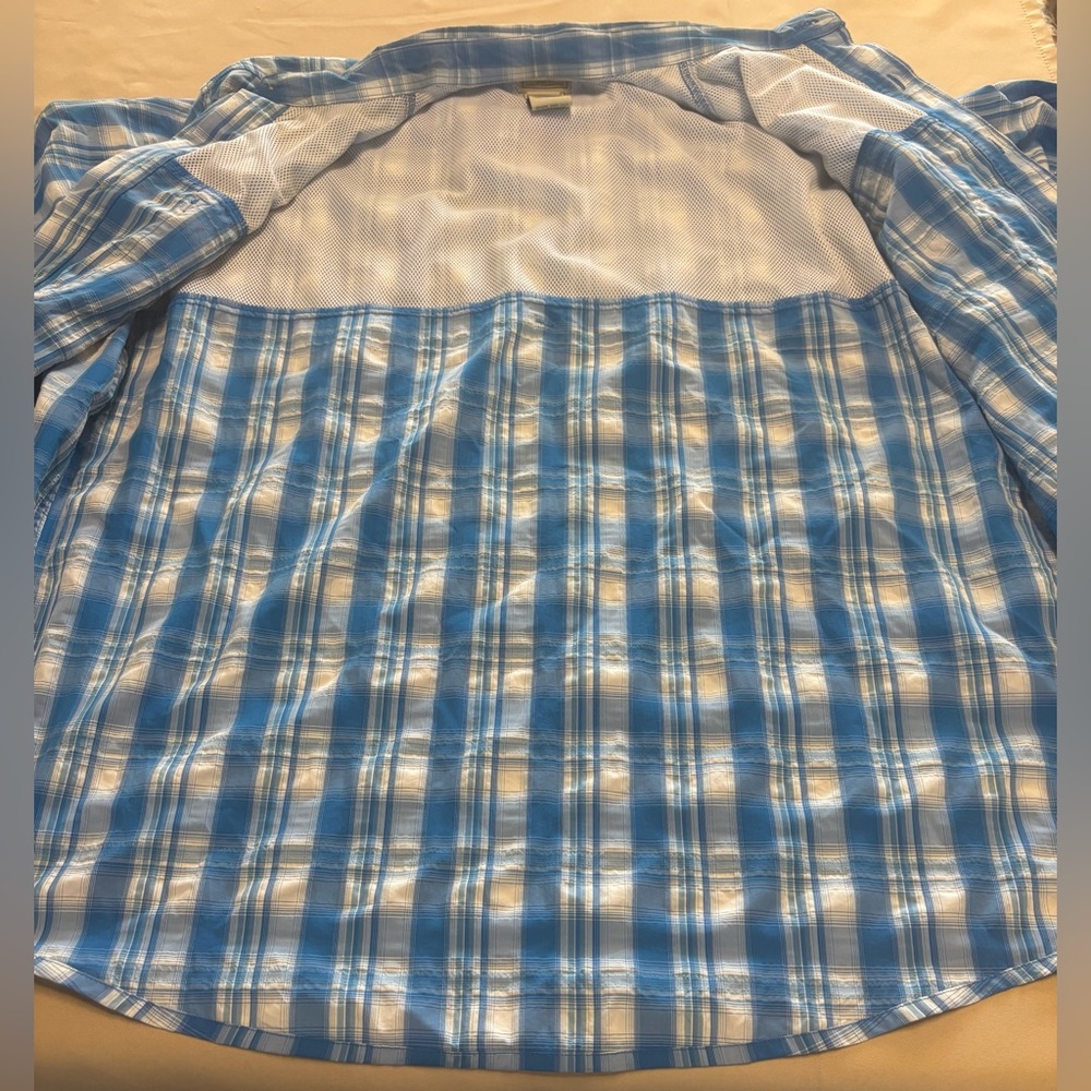 LL Bean Mens Large Shirt Blue Plaid Fast Dry Vented Button Up Fishing Hiking - Picture 14 of 16